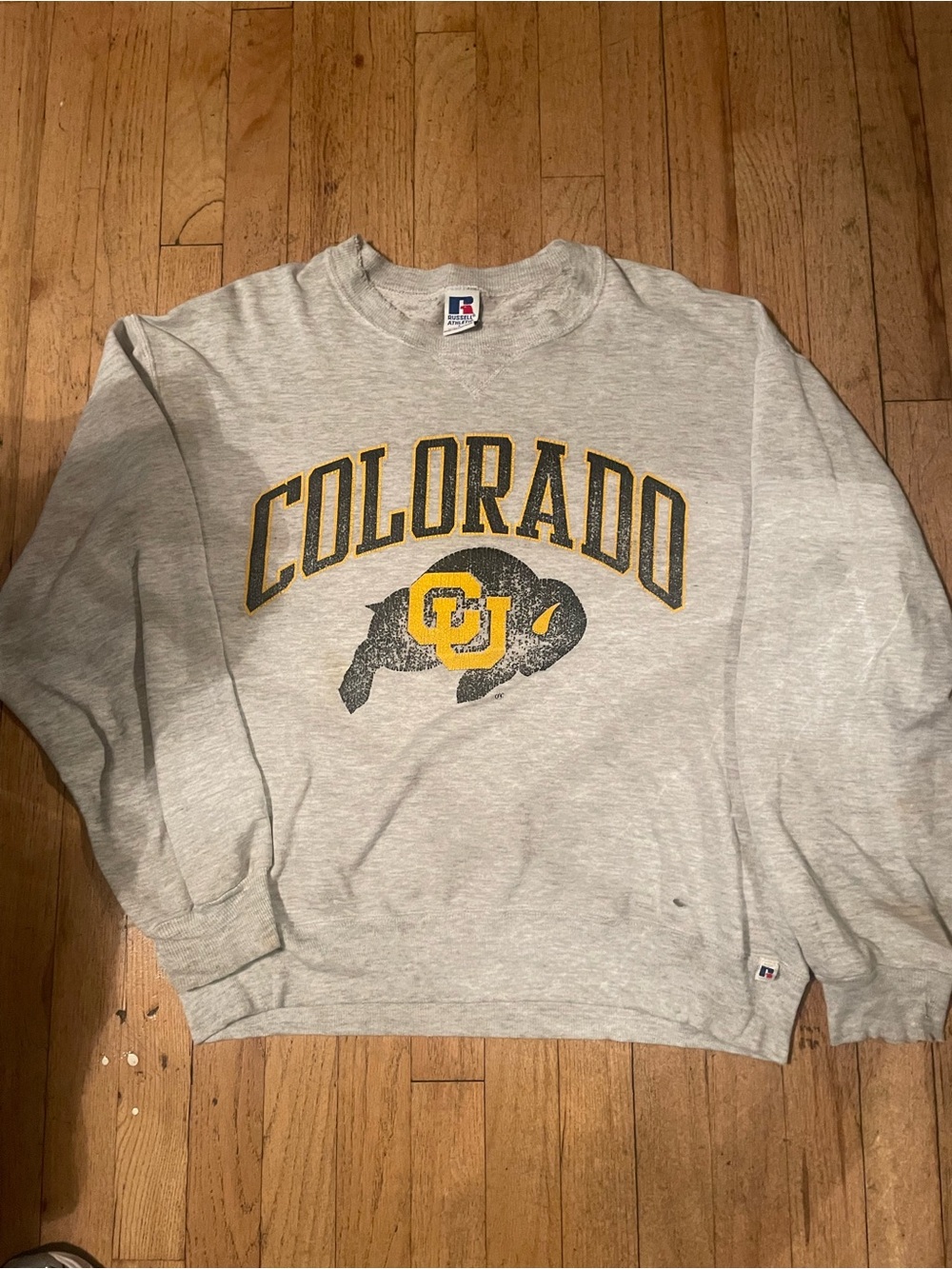 Russell Athletic Gray Colorado Buffaloes Crewneck with Yellow & Black Logo